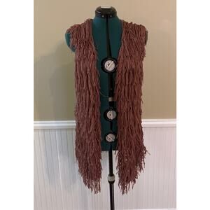 Womens XL PQLA Mauve Fringe Vest Brown EUC